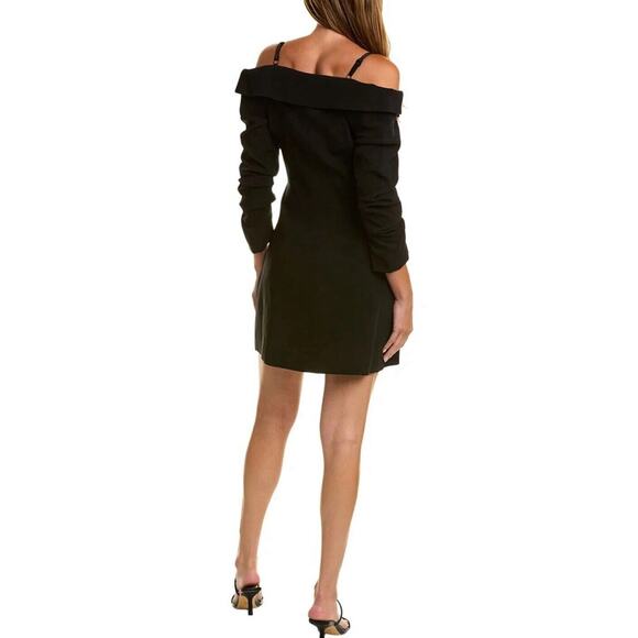 Cinq a Sept Simona Tailored Mini Dress Size 0 Black Off Shoulder Ruched Sleeves - Picture 3 of 9